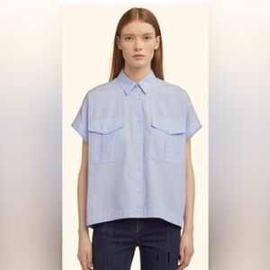 Rag & Bone Short Sleeve Striped Pearson Button Down Boxy Cotton Camp Shirt